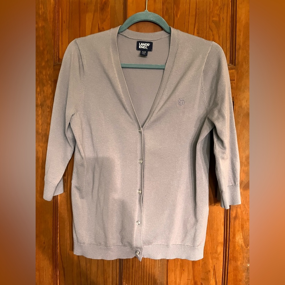 Chase Bank Lands' End Gray Knit Cardigan Sweater